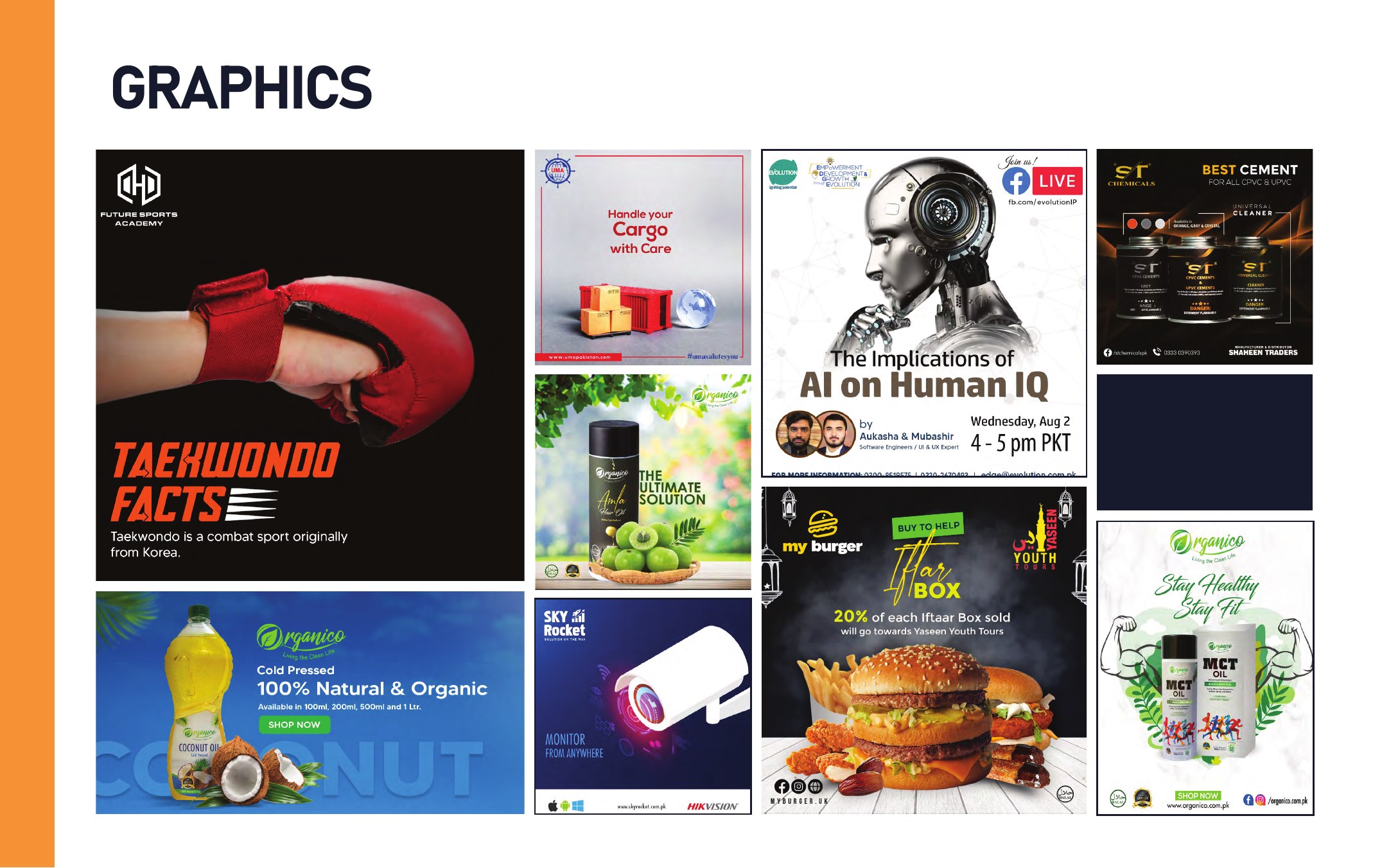 Campaign and graphic design portfolio page one