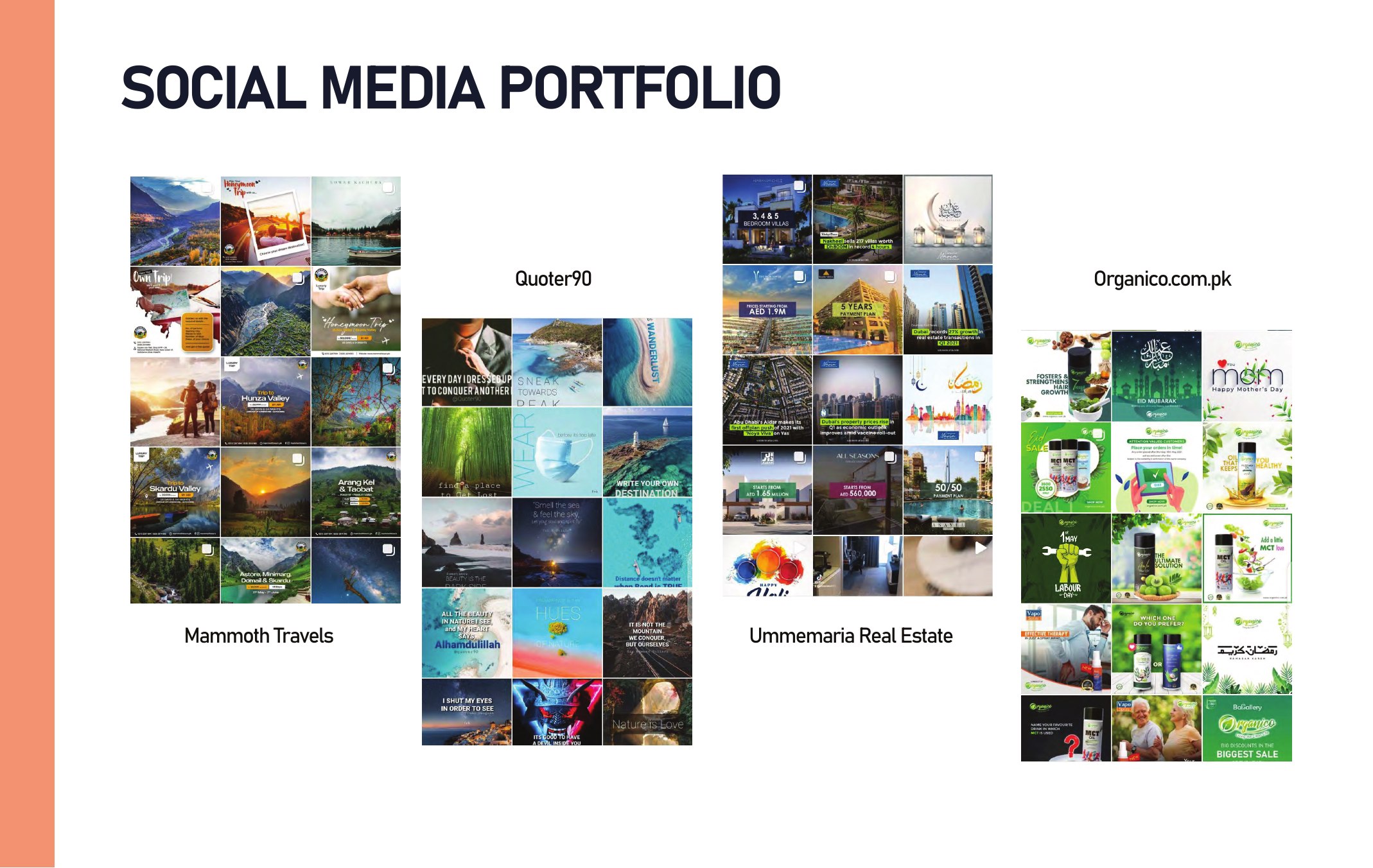 Social media portfolio page one